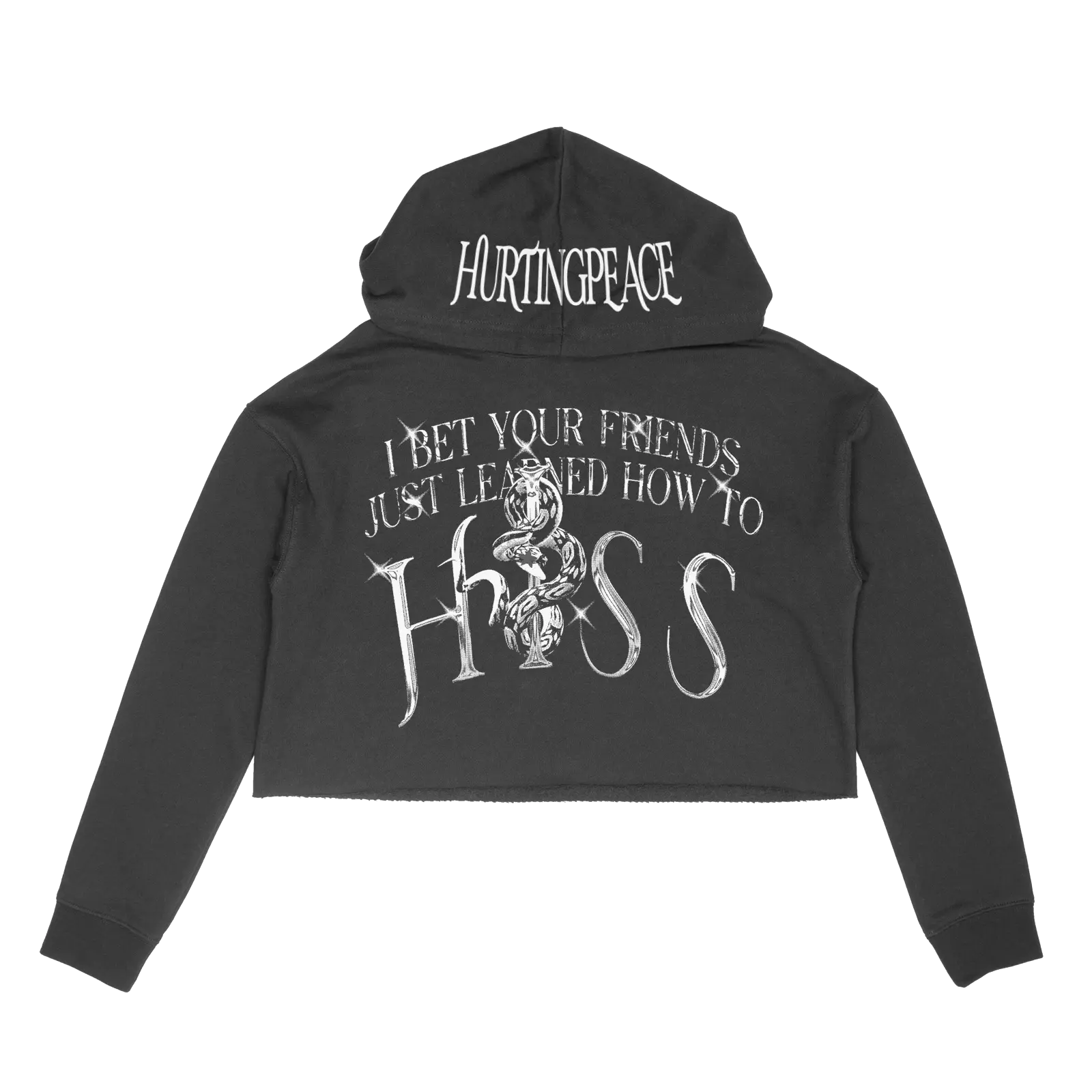Hiss Black Crop Hoodie - HurtingPeace
