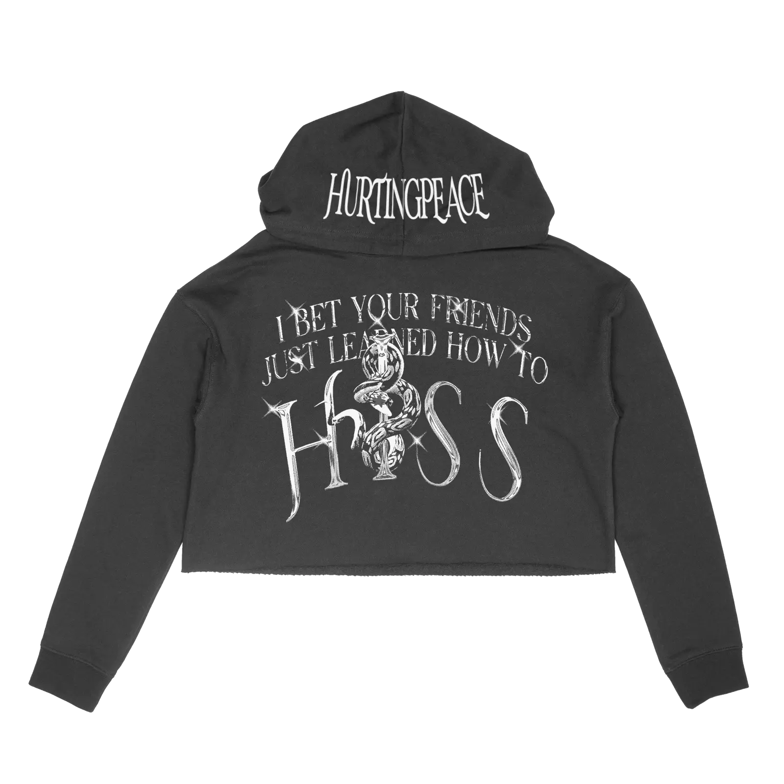 Hiss Black Crop Hoodie - HurtingPeace